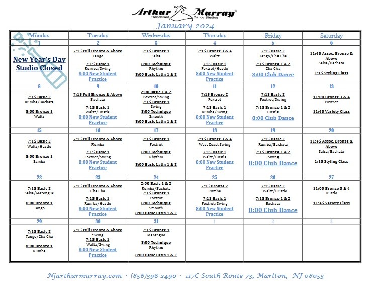 Event Calendar - Arthur Murray Marlton